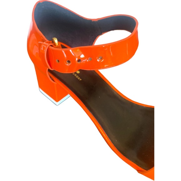 Kate Spade Orange Chunky Patent Faux Leather* Block Heels Sandals Size 7.5 - Picture 13 of 16